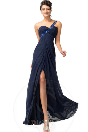 Ein Schulter Elegant Bördeln Natürliche Taille Ärmellos Abendkleid - Seite 1