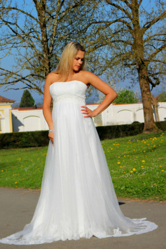 Brautkleid Trägerlos Ärmellos Empire Taille Sweep Zug Drapierung - Seite 6