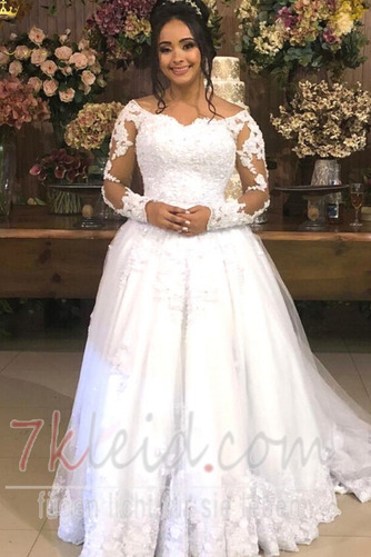 Brautkleid Bördeln Halle Reißverschluss Schulterfrei Spitzen-Overlay - Seite 1