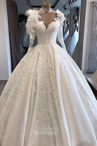 Brautkleid Satin Formell Jahr 2019 Sittsame Durchsichtige Ärmel - Seite 1