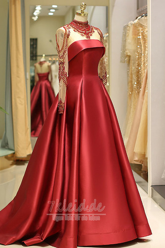 Lange Ärmel Durchsichtige Ärmel Hoher Kragen Satin Herbst Ballkleid - Seite 7