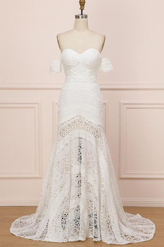 Brautkleid Strand Split vorne Schulterfrei Spitzen-Overlay Schick - Seite 3