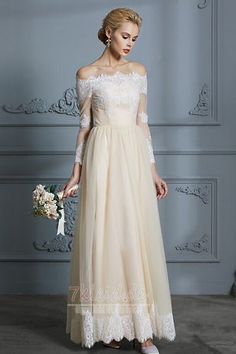 Natürliche Taille Reißverschluss Spitzen-Overlay Tüll A-Linie Brautkleid - Seite 4