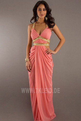 Natürliche Taille Chiffon Ärmellos V-Ausschnitt Rückenfrei Ballkleid - Seite 3