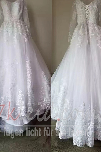 Brautkleid A-Linie Sweep Zug Formell Tiefer V-Ausschnitt Tüll - Seite 2