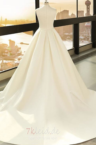 Reißverschluss Natürliche Taille Drapierung V-Ausschnitt Satin Brautkleid - Seite 2