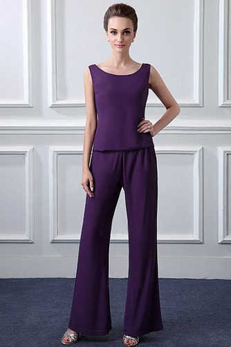 Hoch Überdachte Knöchellang Bateau Klassiker Chiffon Lange Ärmel Hosenanzug Kleid - Seite 4