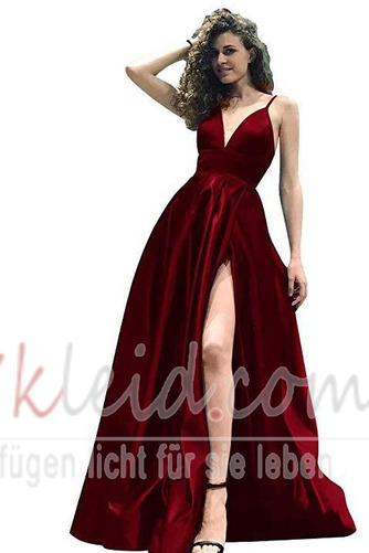 Natürliche Taille Satin Bodenlang Ärmellos V-Ausschnitt Sexy Abendkleid - Seite 7