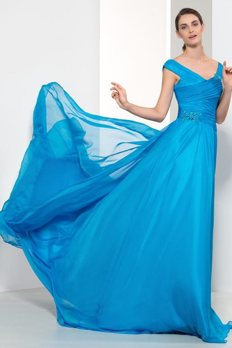 Natürliche Taille Chiffon Bördeln Ärmellos Sweep Zug A-Linie Abendkleid - Seite 4