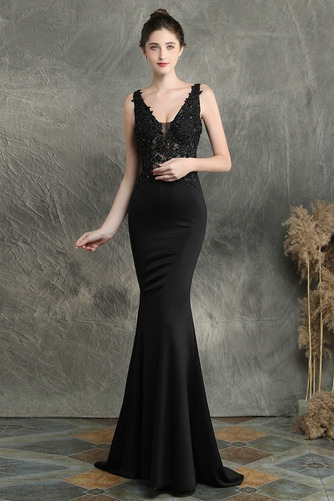 Abendkleid Satin Natürliche Taille Ärmellos V-Ausschnitt Applike - Seite 7