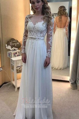 Bateau Lange Ärmel Jahr 2019 Umgedrehtes Dreieck Chiffon Brautkleid - Seite 1