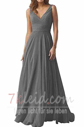 Abendkleid Chiffon Rücken Schnürung V-Ausschnitt Natürliche Taille - Seite 5