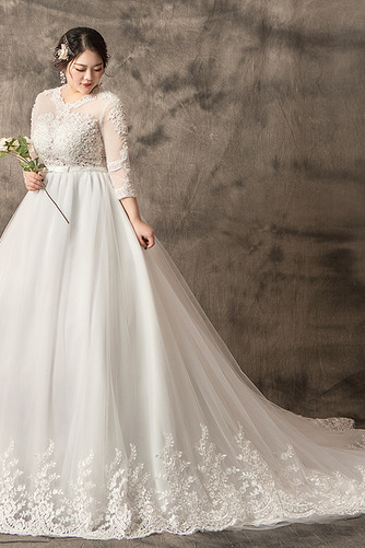 Brautkleid A-Linie Drapierung 3/4 Länge Ärmel Natürliche Taille - Seite 1