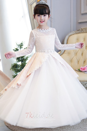 Schmetterlingsknoten Spitze Lange Ärmel Formell Mittelgröße A-Linie Blumenmädchenkleid - Seite 1