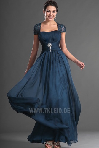 Spitzen-Overlay Porträt Chiffon Falte Mieder Kurze Ärmel Brautmutterkleid - Seite 1