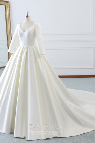 Drapierung Satin Frühling Reißverschluss Lange Ärmel Formell Brautkleid - Seite 3