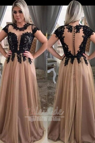 Ballkleid Tüll Kurze Ärmel Juwel Durchsichtige Rücken Elegant - Seite 1