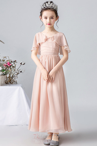 Elegant Sommer Knöchellang Chiffon Falte Mieder A-Linie Blumenmädchenkleid - Seite 1