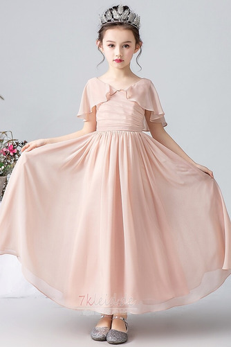 Elegant Sommer Knöchellang Chiffon Falte Mieder A-Linie Blumenmädchenkleid - Seite 4