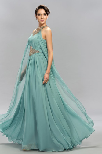 Chiffon Elegant Juwel Birneförmig Bodenlang Frühling Abendkleid - Seite 3