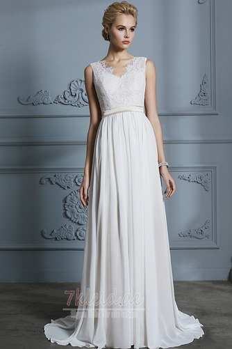 Kapelle Schleppe V-Ausschnitt Knopf Mittelgröße Chiffon Rückenfrei Brautkleid - Seite 3
