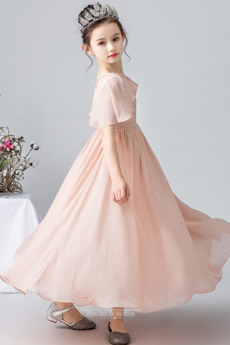 Elegant Sommer Knöchellang Chiffon Falte Mieder A-Linie Blumenmädchenkleid - Seite 3