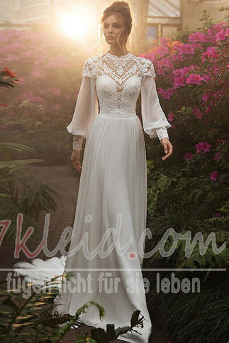 Brautkleid Spitze Frühling Birneförmig Sweep Zug Juwel Chiffon - Seite 1