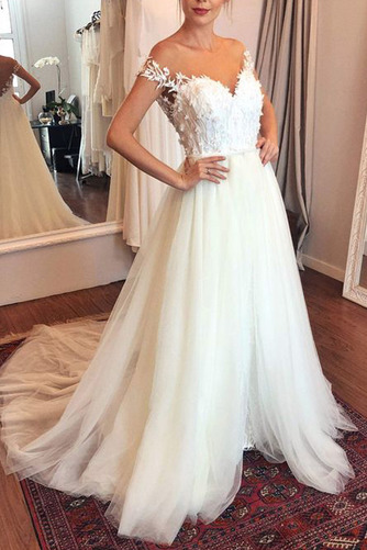 Brautkleid Strand Natürliche Taille Tüll Birneförmig Reißverschluss - Seite 4