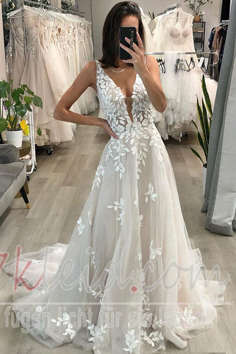 Brautkleid Strand Luxus Tiefer V-Ausschnitt Sommer Tüll Lange - Seite 2