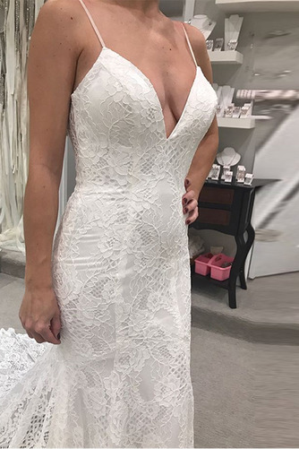 Brautkleid Natürliche Taille Ärmellos Spitze Lange Elegant V-Ausschnitt - Seite 3