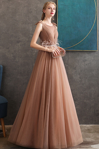 Abendkleid Sommer Bateau Perlengürtel Ärmellos Elegant Gefieder - Seite 3