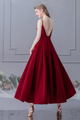 Abendkleid A-Linie Ärmellos Rückenfrei Satin Spaghettiträger Luxus - Seite 2