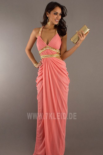 Natürliche Taille Chiffon Ärmellos V-Ausschnitt Rückenfrei Ballkleid - Seite 1