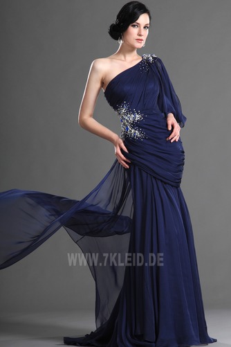 Sanduhrförmig Falte Mieder Tiefe Taille Marine Chiffon Abendkleid - Seite 4