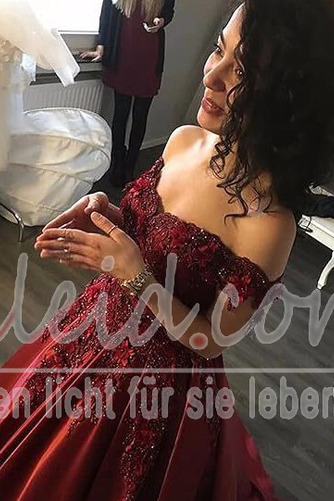 Cocktailkleid Rücken Schnürung Kurze Ärmel Rosendekor Birneförmig - Seite 3