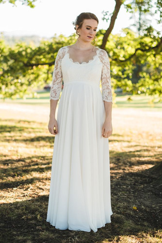 Brautkleid Reißverschluss Strand Schaufel Spitze Bodenlang Durchsichtige Ärmel - Seite 1