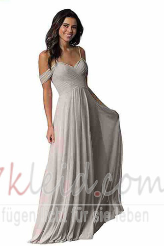 Abendkleid Chiffon A-Linie Schlicht Schulterfrei Tiefer V-Ausschnitt - Seite 10