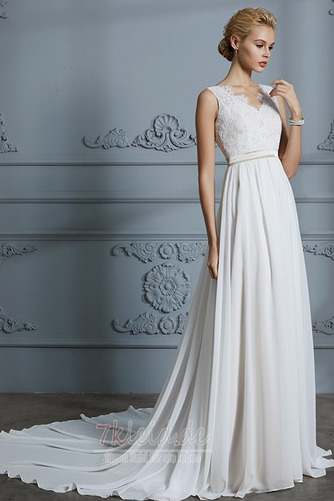 Kapelle Schleppe V-Ausschnitt Knopf Mittelgröße Chiffon Rückenfrei Brautkleid - Seite 1