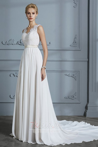 Kapelle Schleppe V-Ausschnitt Knopf Mittelgröße Chiffon Rückenfrei Brautkleid - Seite 5