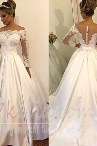 Brautkleid Kirche Formell Satin Durchsichtige Ärmel Lange Natürliche Taille - Seite 1