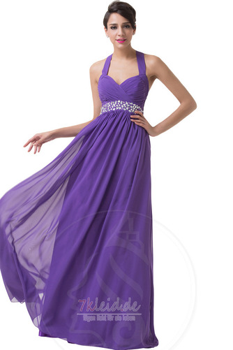 Nackenband Elegant Plissiert Frühling A-Linie Chiffon Abendkleid - Seite 3