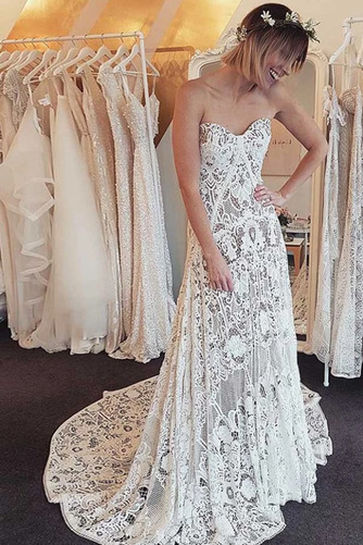 Brautkleid Strand Reißverschluss Spitzen-Overlay Drapierung Umgedrehtes Dreieck - Seite 1