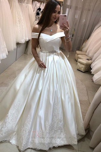 Brautkleid Reißverschluss Ärmellos Sommer Satin Umgedrehtes Dreieck - Seite 1