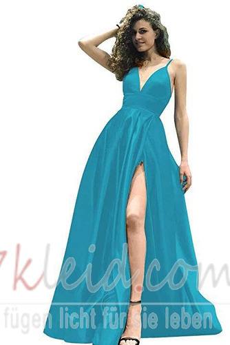 Natürliche Taille Satin Bodenlang Ärmellos V-Ausschnitt Sexy Abendkleid - Seite 8