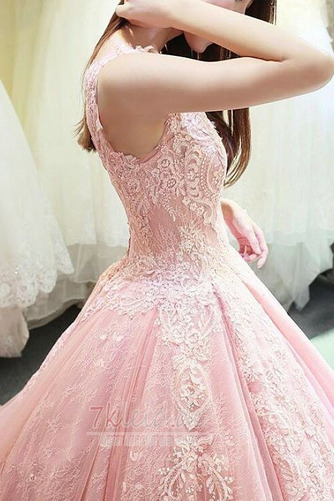 Ärmellos Tüll Natürliche Taille Winter Applike Halle Brautkleid - Seite 4