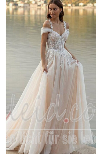 Brautkleid Frühling Lange Schulterfrei Umgedrehtes Dreieck Ärmellos - Seite 1