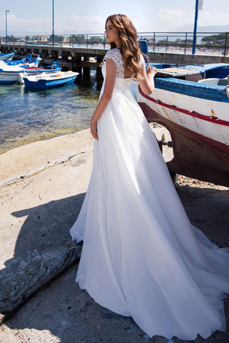 Brautkleid Übergröße Chiffon Drapierung Bateau Strand Rücken Schnürung - Seite 2