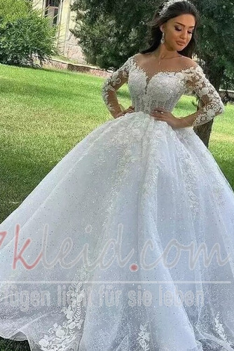 Brautkleid A-Linie Lange Ärmel Durchsichtige Ärmel Kirche Natürliche Taille - Seite 1