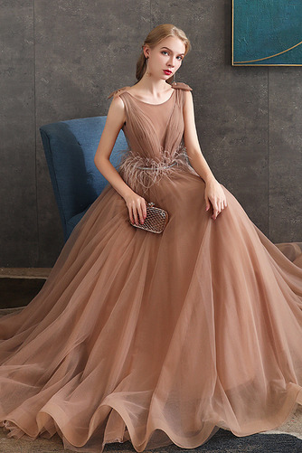 Abendkleid Sommer Bateau Perlengürtel Ärmellos Elegant Gefieder - Seite 7