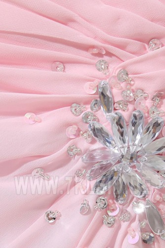 Pailletten Mieder Natürliche Taille Perlen Pink Chiffon Ballkleid - Seite 6
